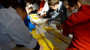 Children at Long Tower Primary School taking part in The Seeing Project. Image by John McDaid