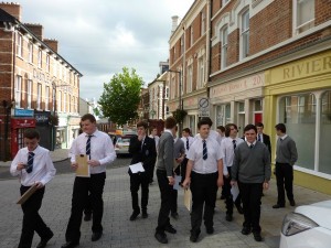 St Columb’s College Year 11 Art class sketching their favourite buildings in the Walled City THI area >